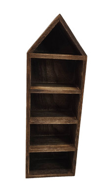 Wooden 12'' Tall Brown Trinket Shelf Display Shelf for Mini Figures House Shaped