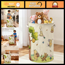 Oval Neutral Classic Baby Laundry Basket Hamper - Winnie Bear Nursery Decor