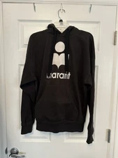 Isabel Marant Étoile Pullover Drawstring White  Logo Black Hoodie Sz 42 Large