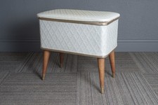 Mid Century Modern Burlington Basket Hawkeye White Vinyl Sewing Box Hamper Stool
