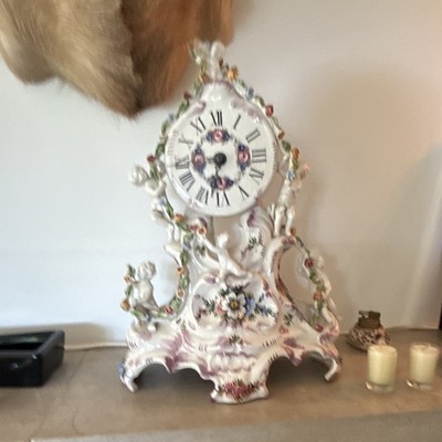 Clock Porcelain Floral Mantel Clock Analog Roman Numerals Glossy Multicolor