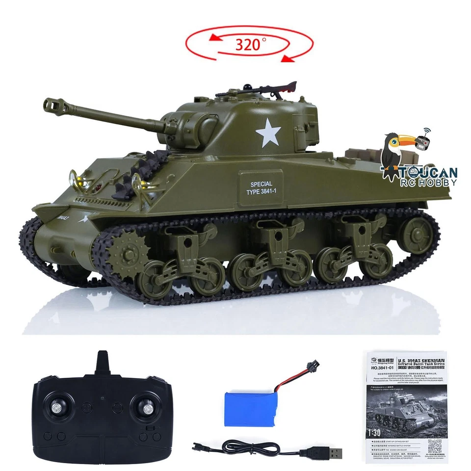 Hot Sale 1:30 Heng Long RC Battle Tank Sherman M4A3 2.4G Remote Control Tank - Image 2 of 4