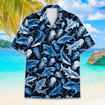 Deep Sea Shark Hawaiian Shirt Blue Ocean Beach Summer
