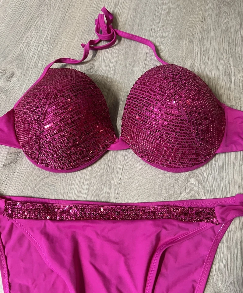 Sexy Infinity Bikini mit Pailetten - Pink - Oberteil 85 C - Hose Gr. L 44/46 - Bild 3 von 4