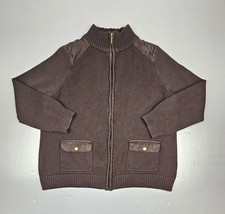 Chaps Mock Neck Sweater Womens 2XL. Vintage Brown Shoulder Patch Pockets.