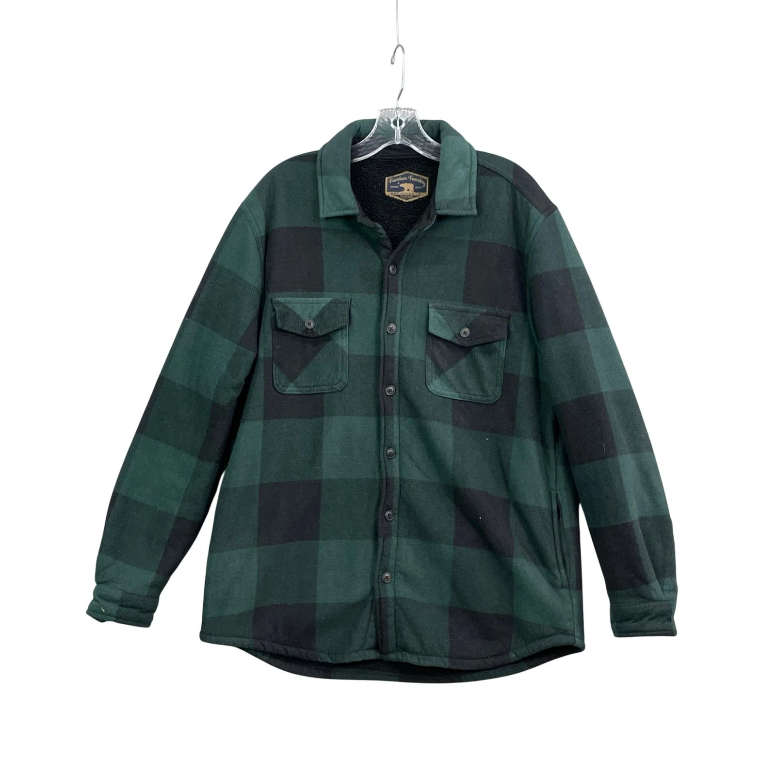 Freedom Foundry Shirt Jacket Mens Large Green Buffalo Plaid Sherpa Lined Fleece