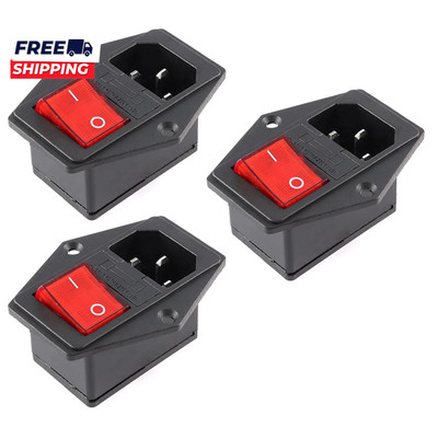 3Pcs AC-14-F16A Switch Power Socket with 10A Fuse  KCD4 Integrated Three in One