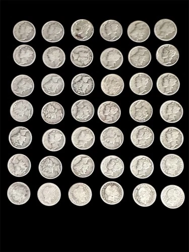 Mixed Lot Of Beautiful Mercury & Barber Dimes~ Lot Of  42~ 90% Silver