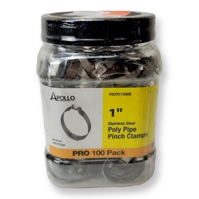 (100 Pack) Apollo 1 in. Stainless Steel Poly Pipe Pinch Clamp Jar 