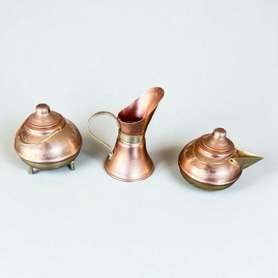Lot of 3 Dollhouse Miniature Assorted Copper Brass Cookware Pitcher Accessories