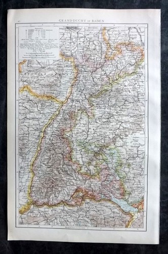 Times Atlas 1895 Antique Map. Grand-Duchy of Baden. Germany