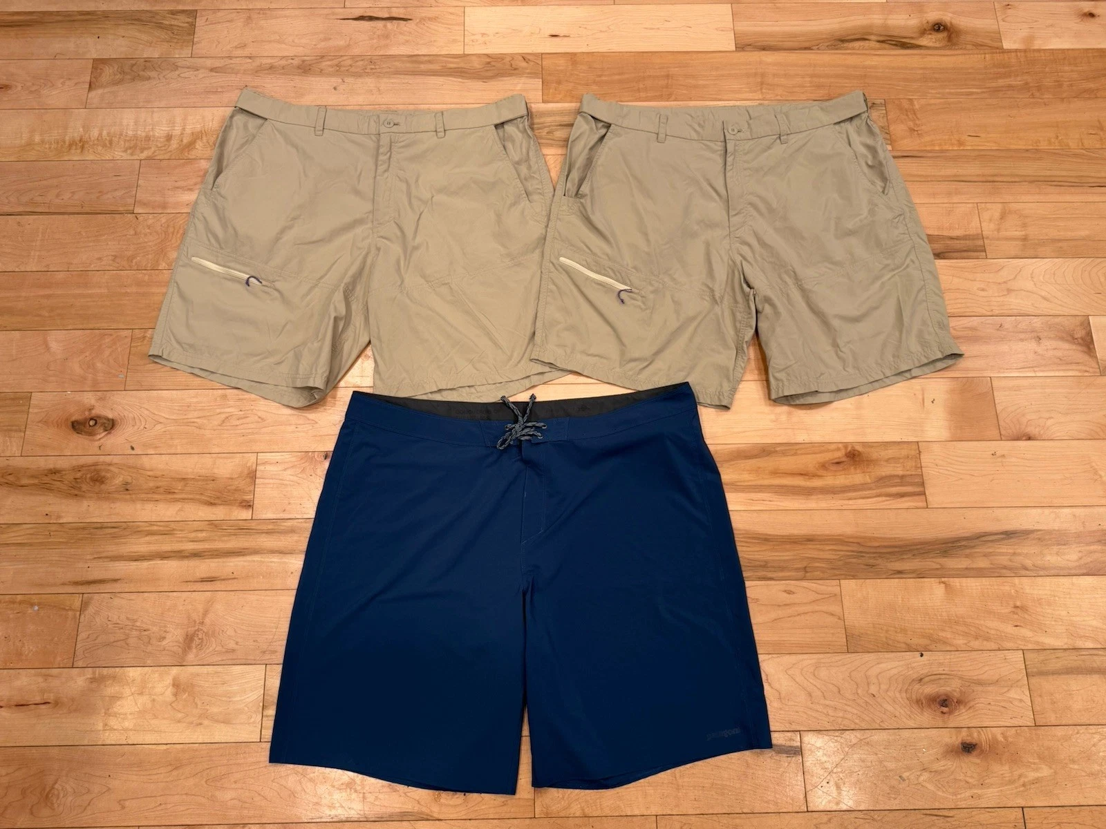 Lot Of 3 Men’s Patagonia Shorts XXL Khaki Blue Hiking Casual Swim