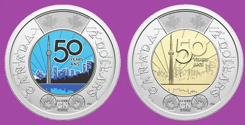Set 2026 Canada CN Tower Anniv Col & N-Col Two Dollar Toonie Coins Mint UNC $2