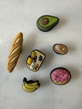 Lot of 6 Genuine Crocs Jibbitz Shoe Charms - Food, Baguette, Charcuterie, Avo