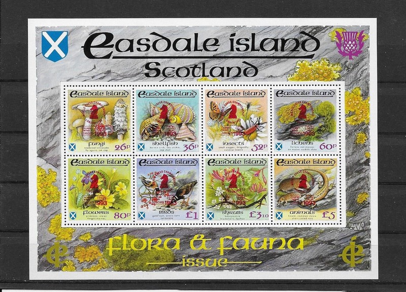 EASTER ISLAND- SCOTLAND 1993 FLORA+FAUNA SHEET OF 8 DIFF.+ 2 OVPTS, EACH CHESS