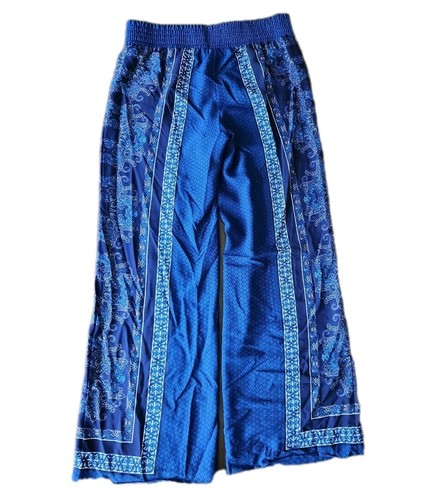 Vintage Y2K Cache Women's Blue Paisley Wide Leg Elastic Waist Pants Size 4 Euc - Picture 2 of 6