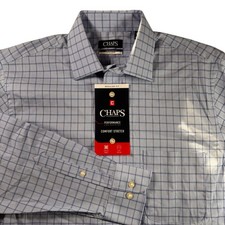 CHAPS Mens Regular Fit Performance Comfort Stretch Plaid Shirt Blue Medium 32/33