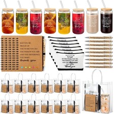 60 Pcs Employee Appreciation Gifts Bulk Inspirational Glass Cup Makeup Bag Ba...