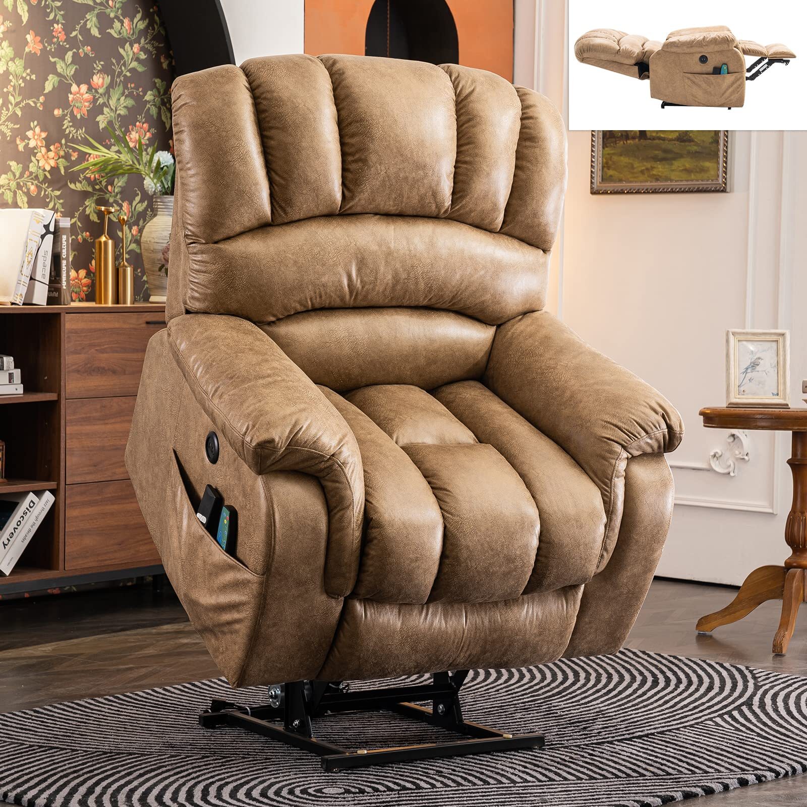 Large Dual OKIN Motor Lay Flat Sleeper Lift Electric Recliner w/Heat ...