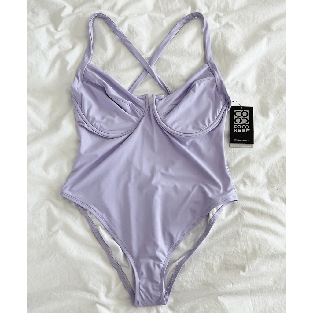 Coco Reef NWT lavender purple underwire one piece bathing suit 42