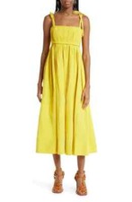 Ulla Johnson Laetitia Tie Strap Cotton & Linen Blend Midi Dress  Sz 12  *1386