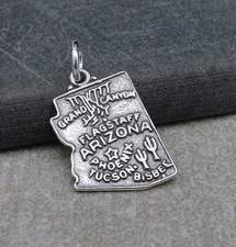 925 Sterling Silver State of Arizona Charm - Grand Canyon Souvenir Charm