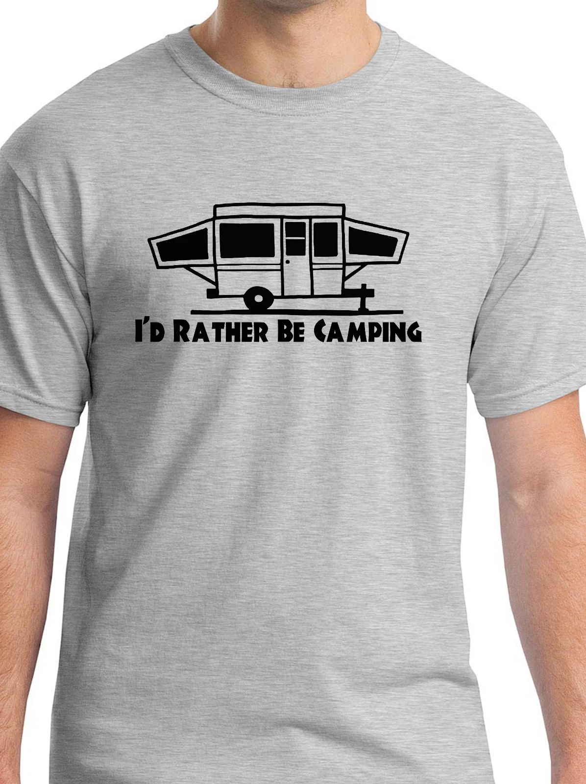 Unisex "I'd Rather Be Camping" w. Popup Camper Classic fit Tee in Ash Heather