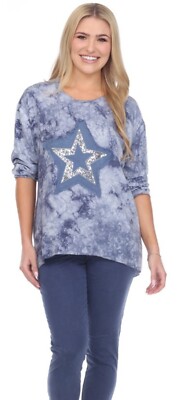 Summer Star SEQUINED BLUE Tie DYE FLORA ASHLEY LIGHTWEIGHT SUMMER BLOUSE M Mediu