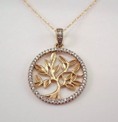 1.50 Ct Round Cut REAL Moissanite Tree Of Life Pendant 14K Yellow Gold Plated
