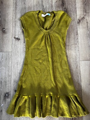 Sparrow Anthropologie great lengths XS sweater dress chartreuse olive green  | eBay