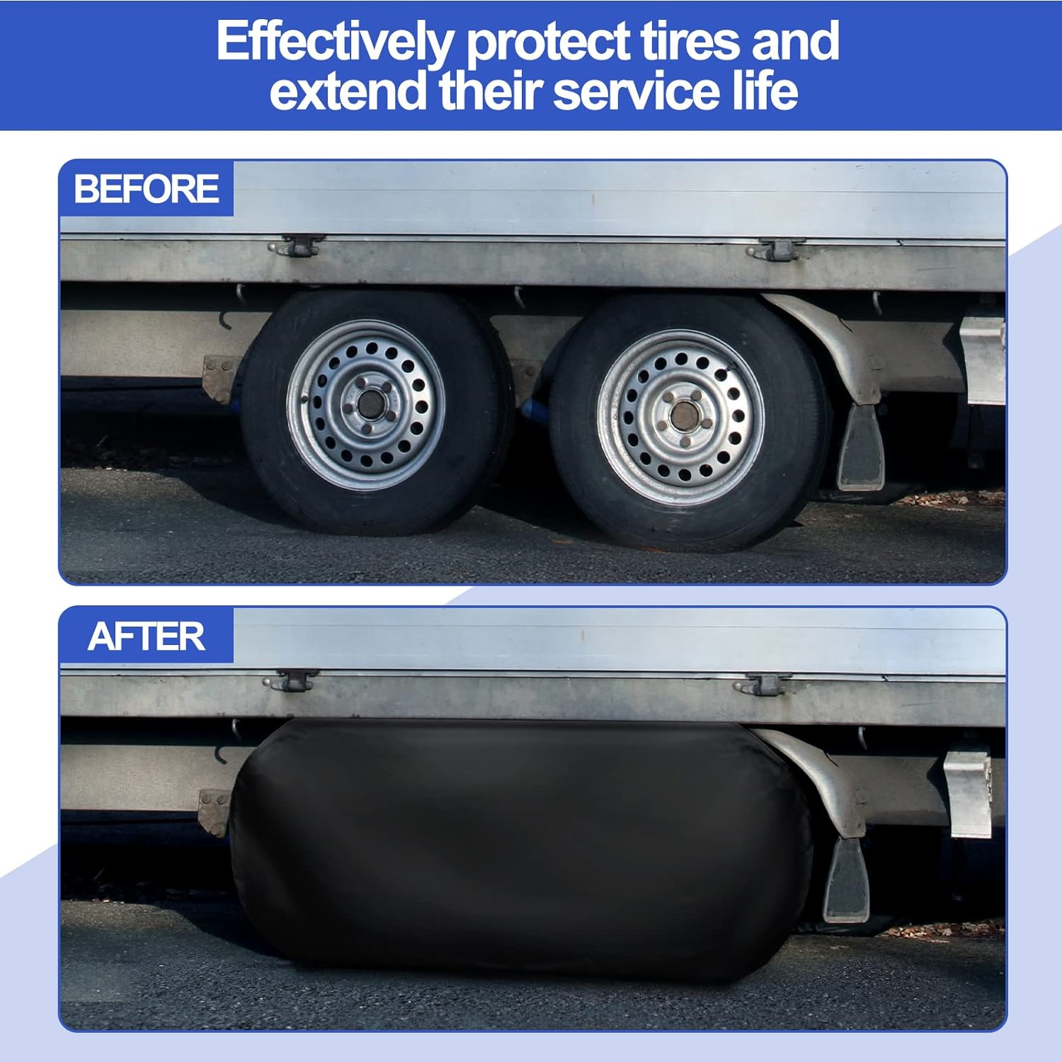 2 Pcs Dual Axle Wheel Cover Double RV Tire Covers Nylon Trailer Tire