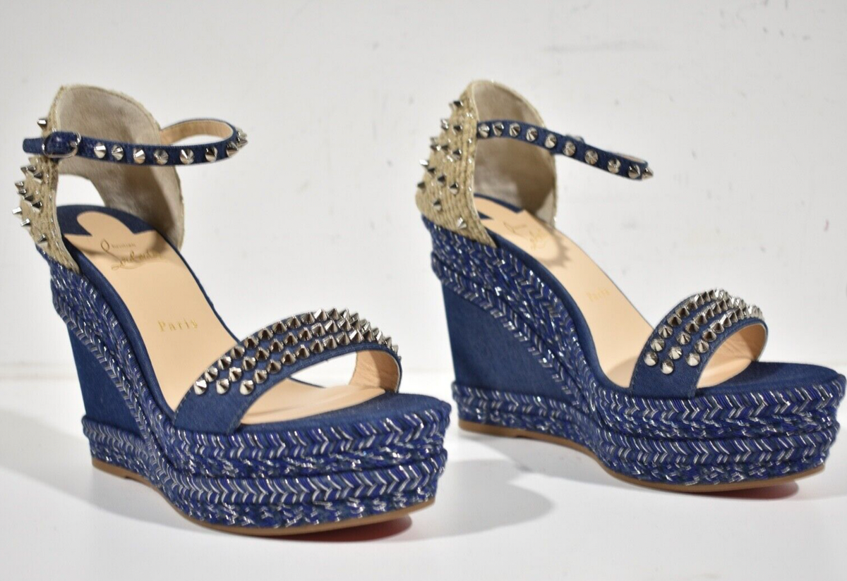 Christian Louboutin Madmonica 120 Blue Denim Platform Wedge Christian Louboutin Madmonica 120 Blue Denim Platform Wedge