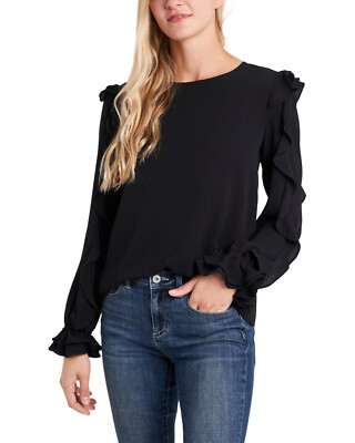CeCe Ruffled Sleeve Long Sleeve Crew Neck Blouse Size  XS MSRP $79 # 5A 2298 New