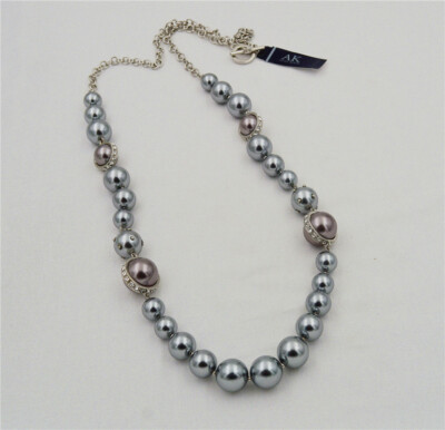 Anne Klein Gray Pearl Crystal Fireball Toggle Long necklace
