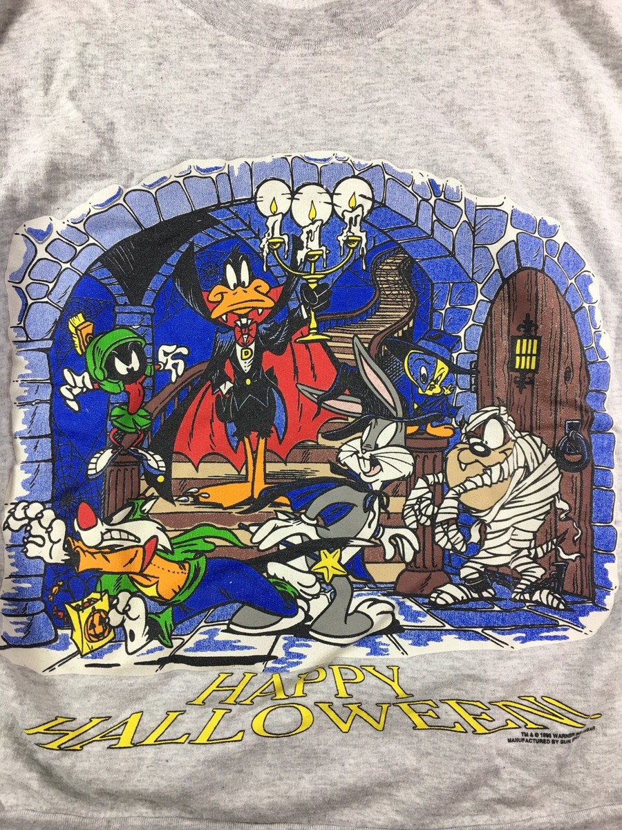 Vintage 1995 Looney Tunes Happy Halloween Creep All Over Print 