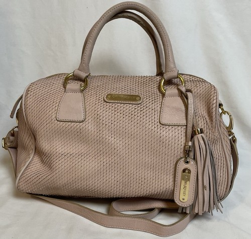 Cynthia Rowley Satchel Shoulder Bag Peach Leather Fine Argyle Cut Medium Tassel