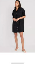 Old Navy XS Short-Sleeve Shirt mini Dress Botton Up Collared Oversized Black