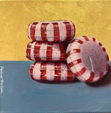 Original Acryl Gemälde 20x20cm 3D Leinwand „Peppermint Drops“ mit Blattgold