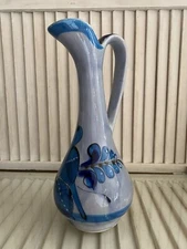 Blue Bird & Butterfly Tonalá Jalisco Mexico Pottery Pitcher Signed A.M. Vintage