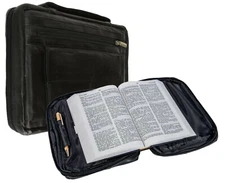 Black Genuine Leather Bible Organizer Book Cover Carrying Case Bag Zip 