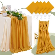10FT Wedding Table Runner 5 Packs Mustard Yellow Table Runners Sheer Chiffon ...