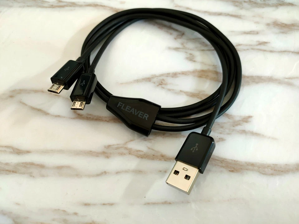 FLEAVER 1meter Dual Micro USB Splitter Cable, Power 2 Micro USB Devices Black - Image 2 of 4