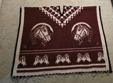 Reversible Indian Blanket Poncho Drk Red/White Horses Adult OSFM 