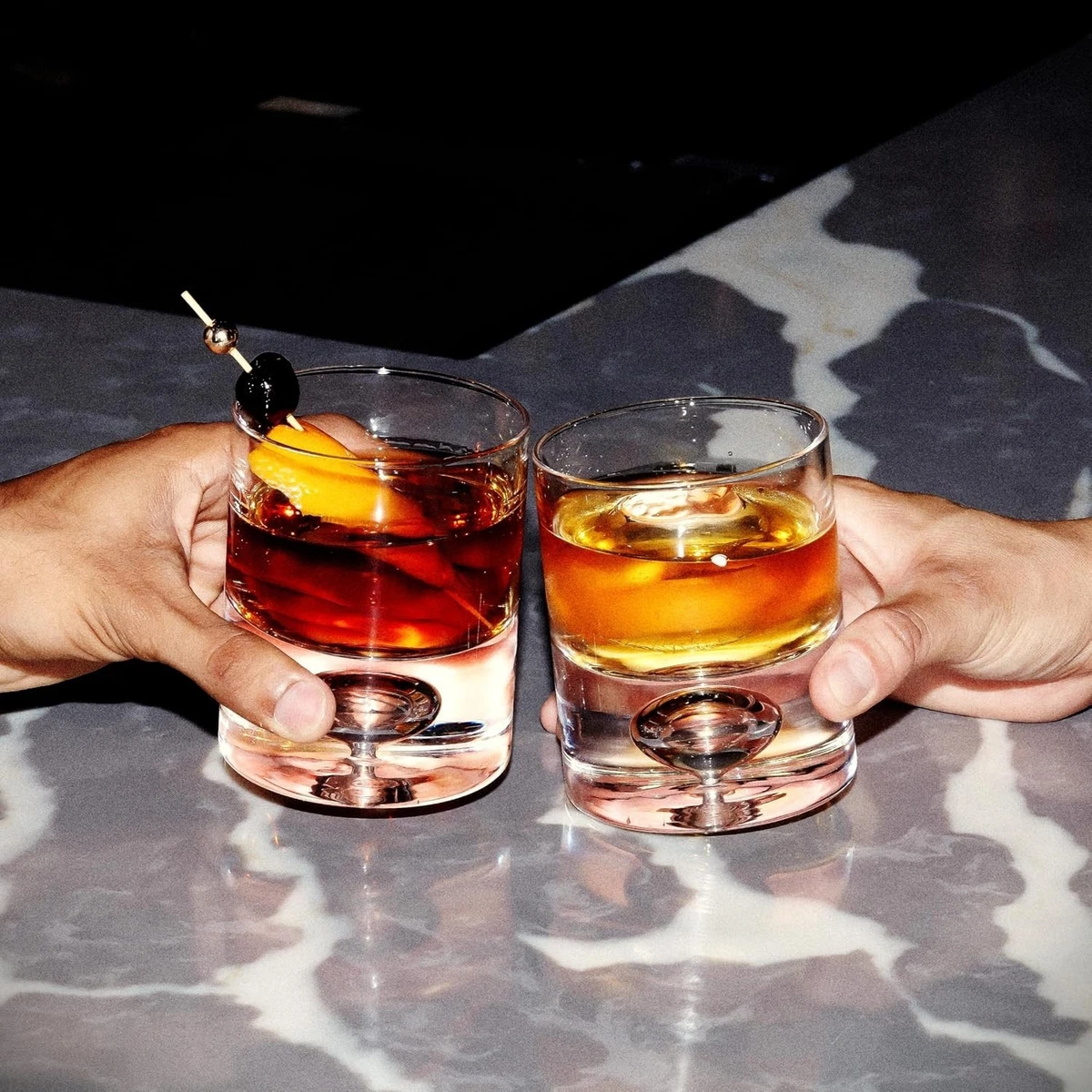 Premium Crystal Bubble Base Whiskey Glass Tumbler - 9.5Oz Set of 4 - Heavy Botto
