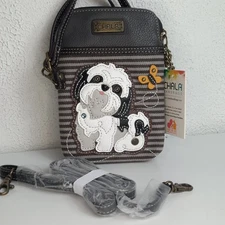NWT CHALA White Shih Tzu CV Cellphone Crossbody Handbag Small Purse (Gray) Dog