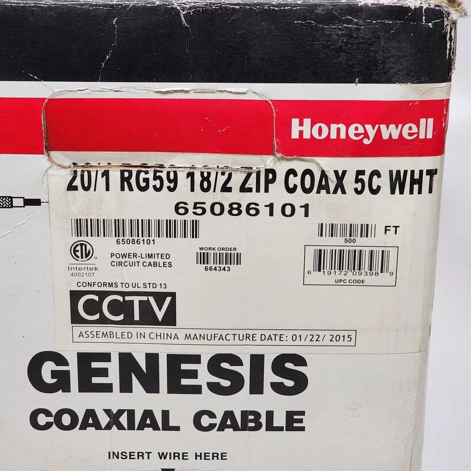 Honeywell Genesis 20/1 RG59 18/2 CREMALLERA COAXIAL 5C BLANCO 65086101 - 500 ft - Nuevo stock antiguo Foto 3 de 4