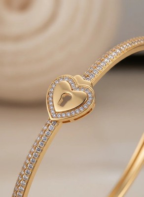 Gold Heart Lock Bangle Bracelet for Mothers Day for Mom