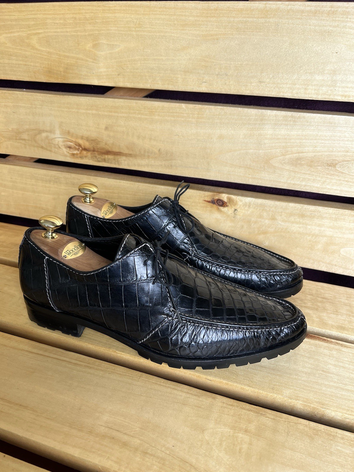 SAOLA Scarpe Zilli nere da uomo in pelle di coccodrillo premium taglia UK 11 US 12 EU 45