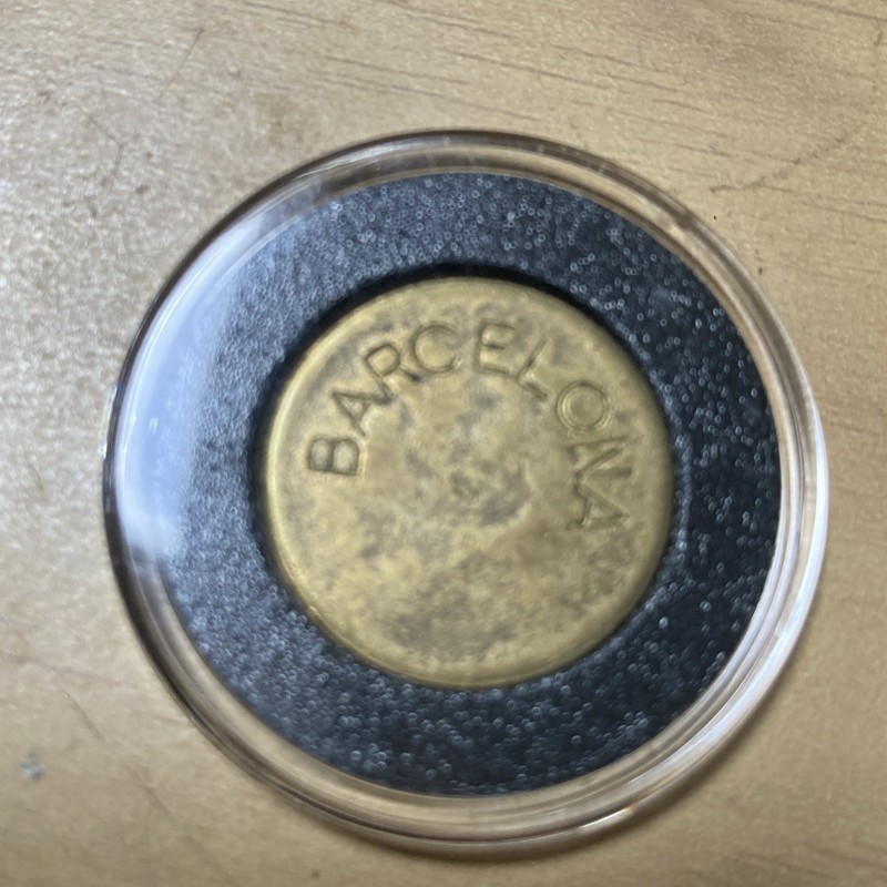 So Nice & Rare Barcelona 21mm Brass Shanghai 10 Cent Trade Token Look & Bid Now!