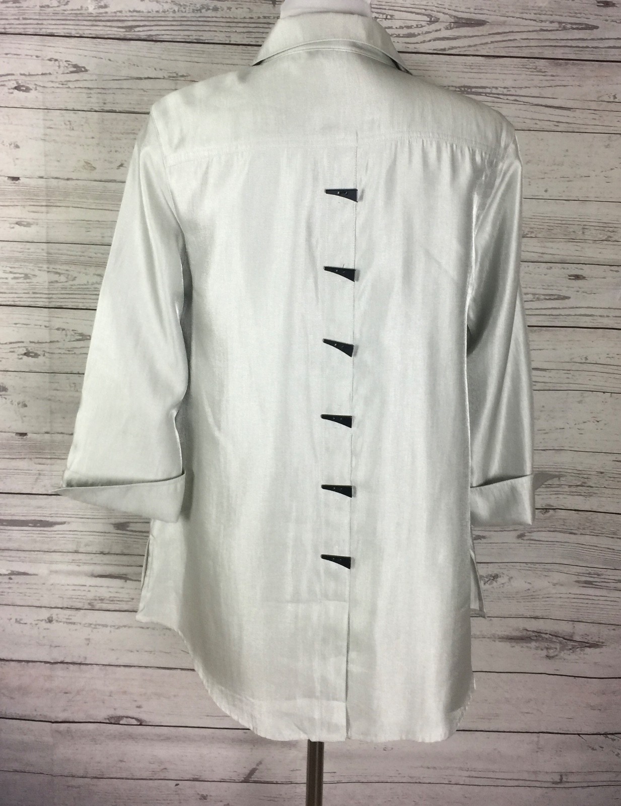 Multiples Women’s Silver Shimmer Button Front Tur… - image 6